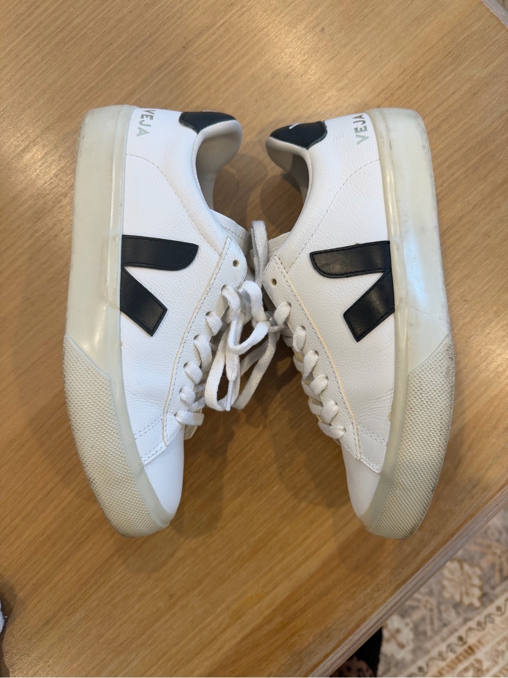 Veja Campo White Leather Sneaker with Black V Accent - Picture 11 of 13